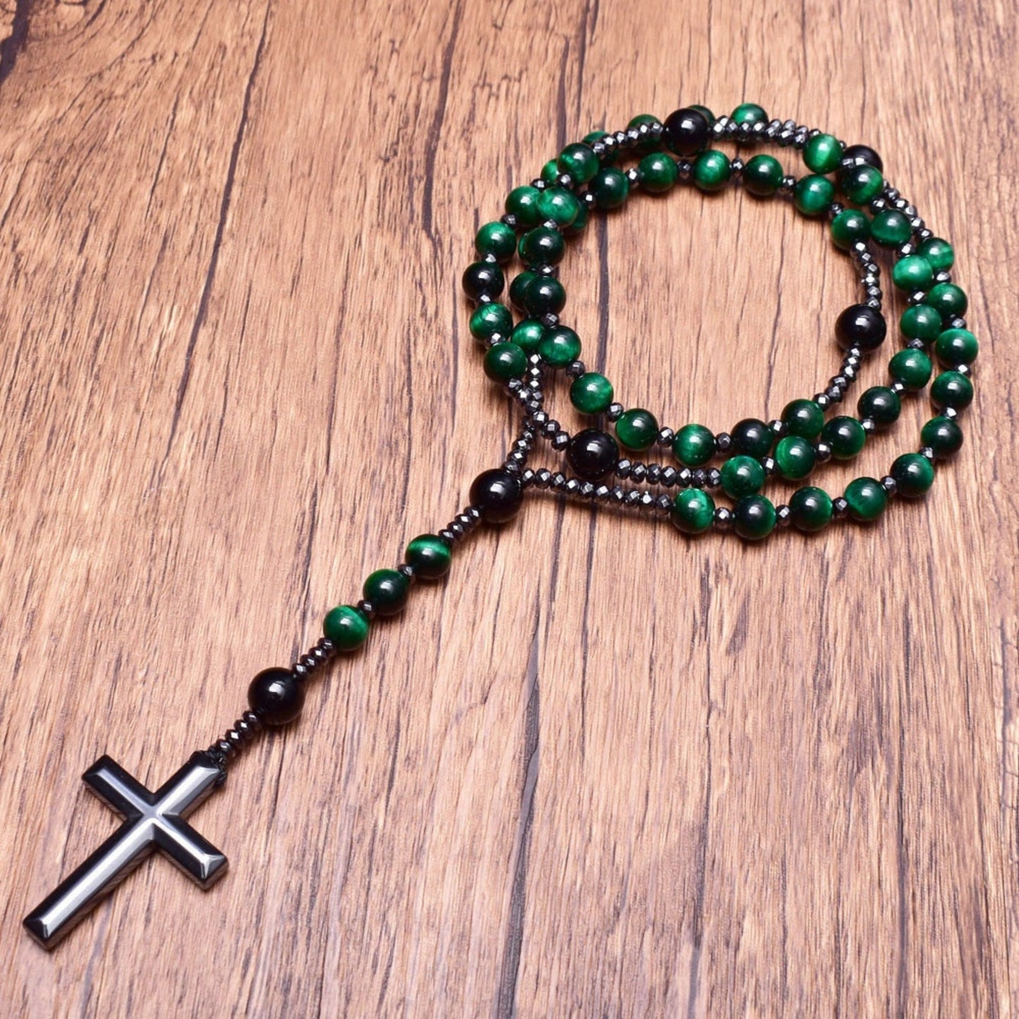 Men's Blue Gemstone Cross Chain Necklace