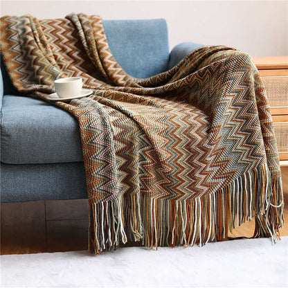 Vibrant Plaid Fringe Throw Blanket