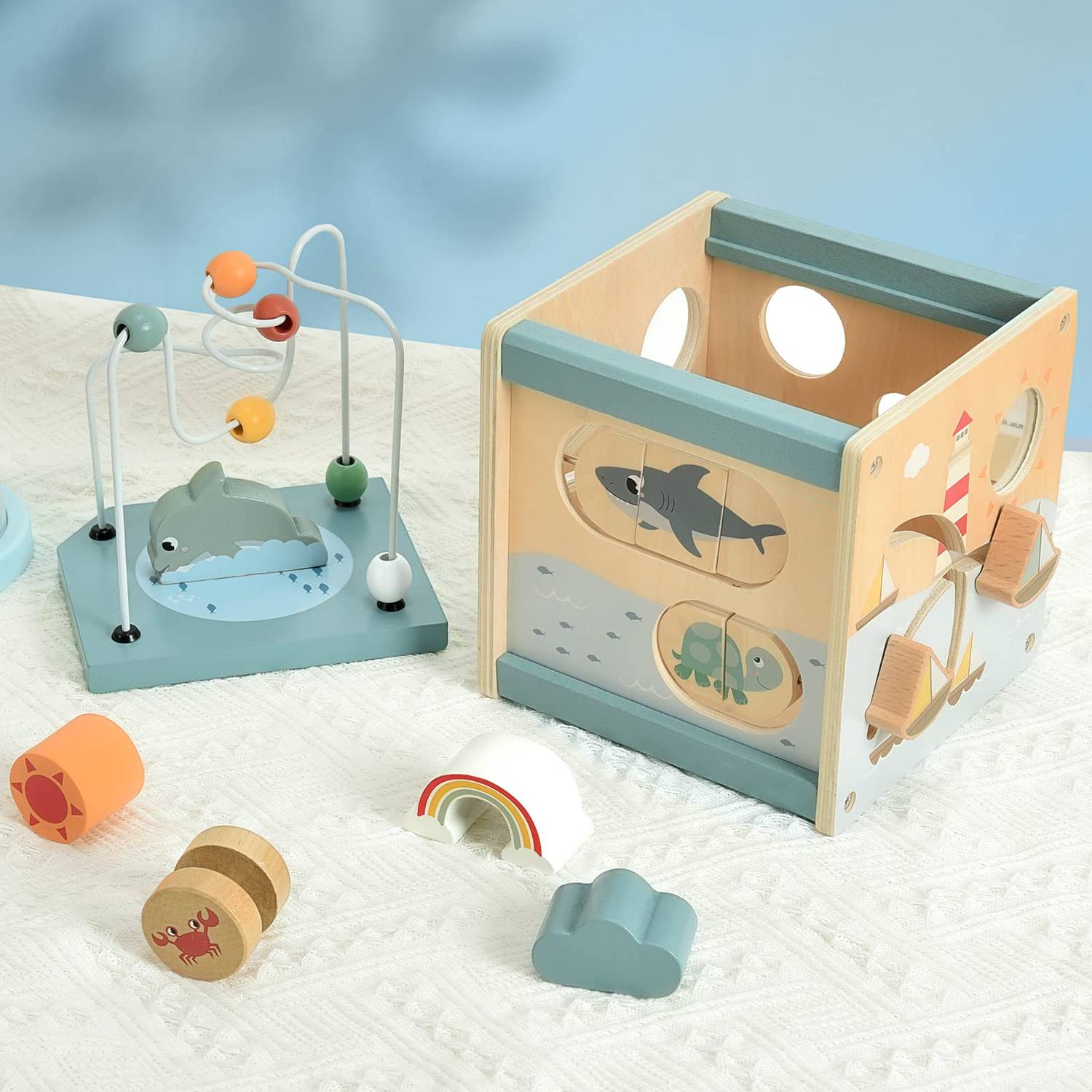 5-in-1 Montessori Wooden Activity Cube Toy, Educational Game, Safe for Toddlers 12 Months+