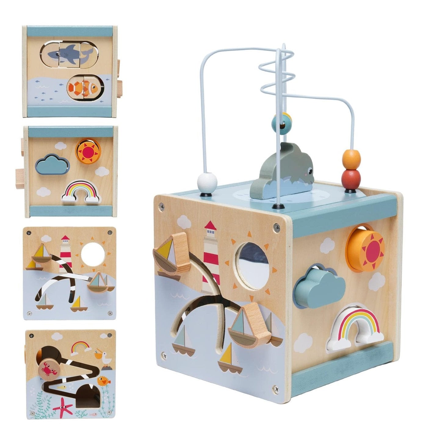5-in-1 Montessori Wooden Activity Cube Toy, Educational Game, Safe for Toddlers 12 Months+
