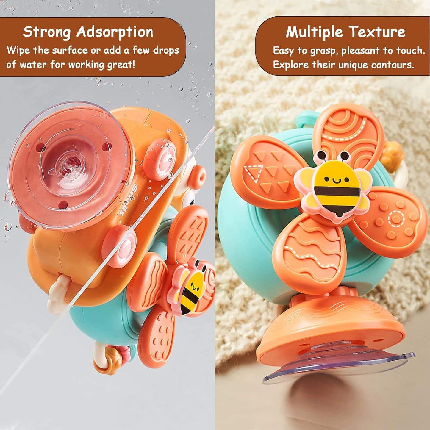 5-in-1 Snail Spinner Suction Toy, Montessori Baby Sensory Toy for Bath, Mealtime & Play, Safe for Ages 6 Months+