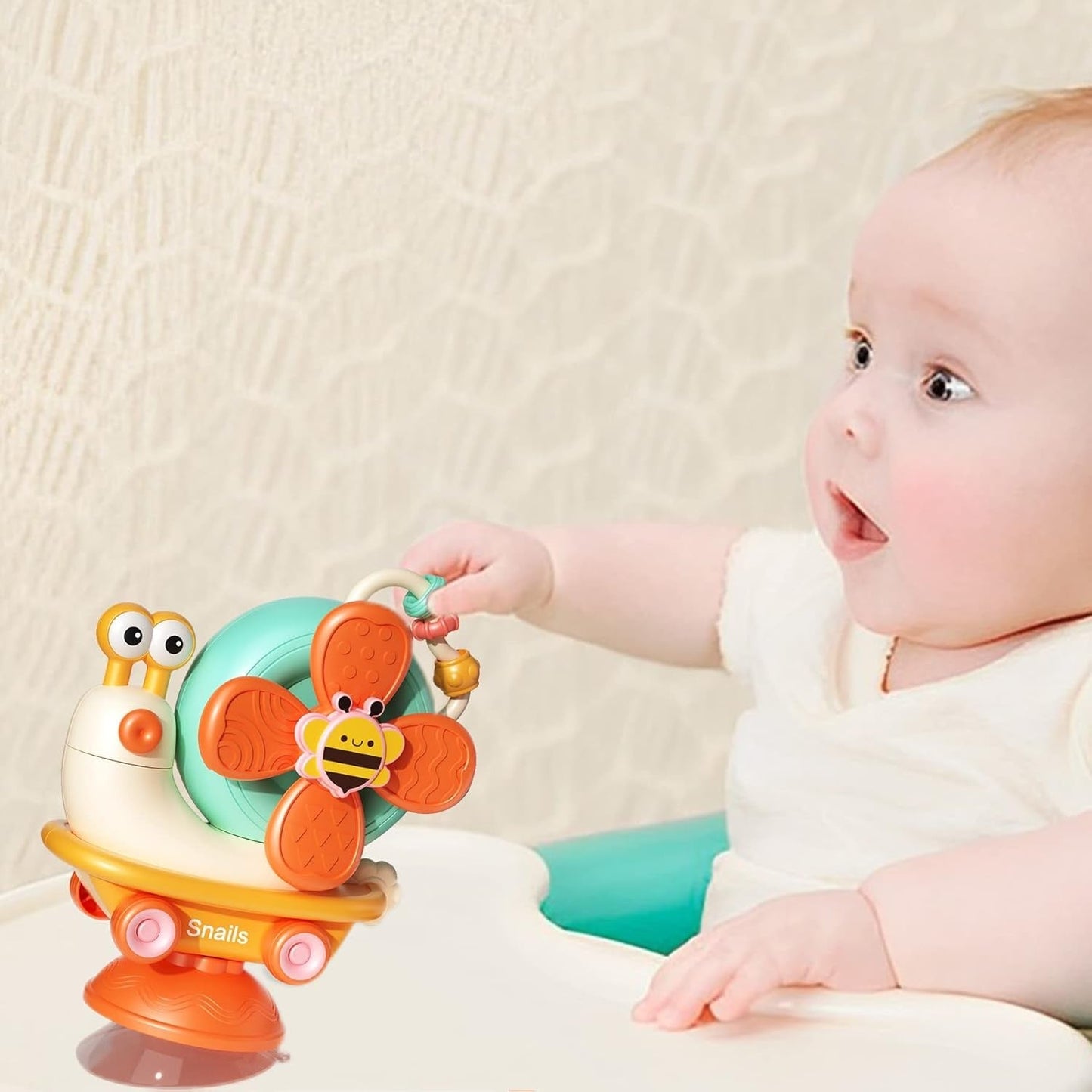 5-in-1 Snail Spinner Suction Toy, Montessori Baby Sensory Toy for Bath, Mealtime & Play, Safe for Ages 6 Months+