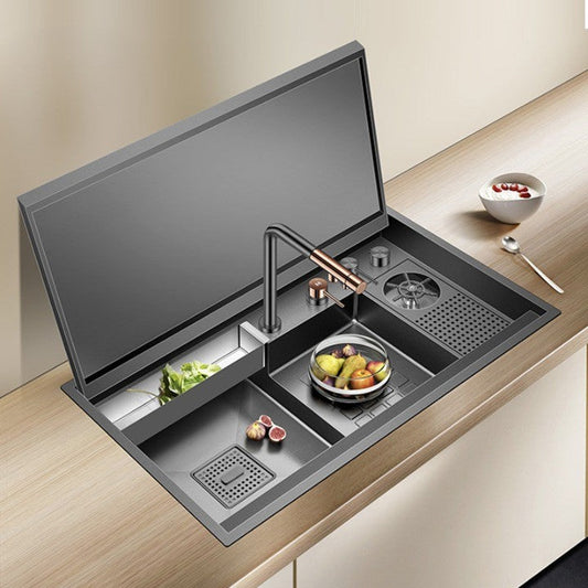 Space Saving Kitchen Sink Cup Rinser Black Flip Lid - Pexav