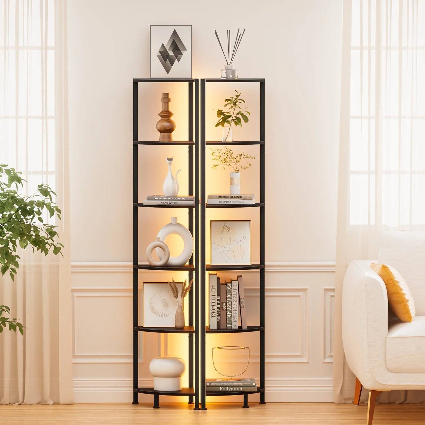 Space Saving 6 Shelf Corner Bookcase