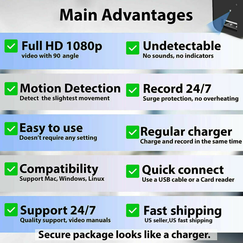 Compact 1080P Hidden Spy Camera Charger