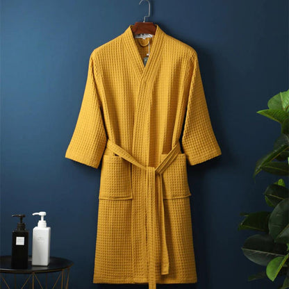 Soft Cotton Waffle Spa Robe with Classic V Neck