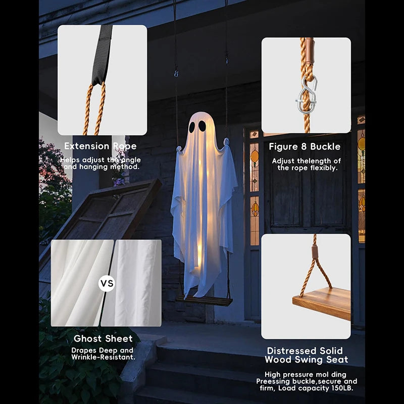 Spooky LED Ghost Yard Decor with Motion Swing
