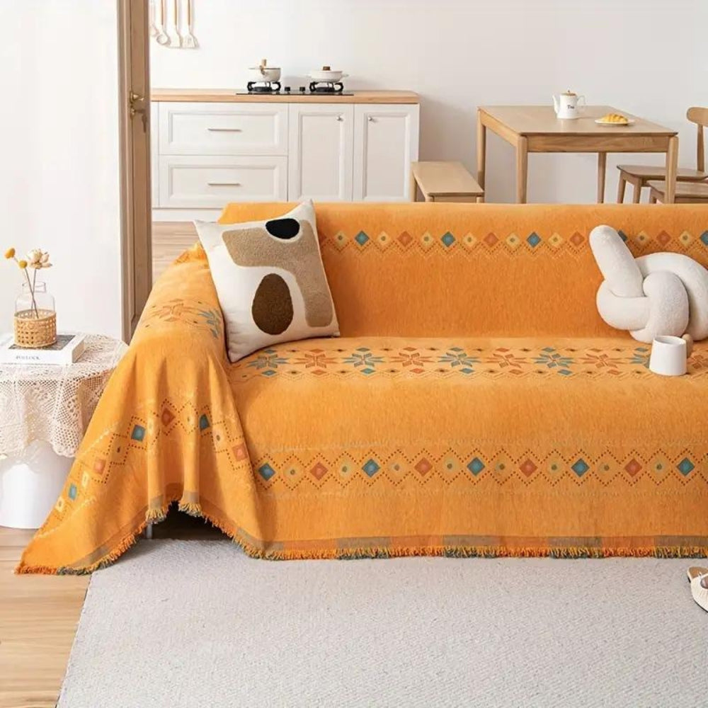 Stylish Sofa Slipcover with Fringe and Grip Bottom