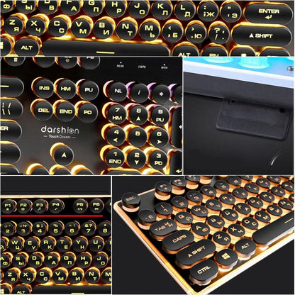 Vintage Gaming Keyboard Round Backlit Keycaps