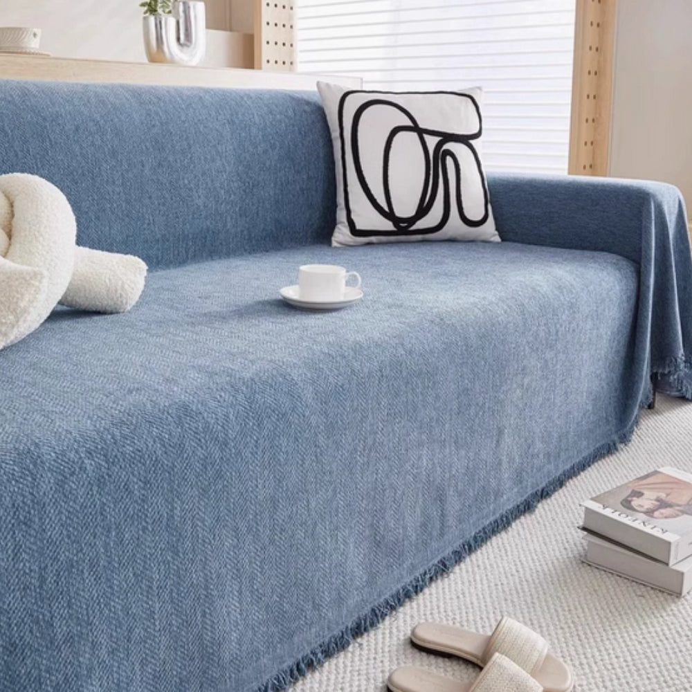 Simple Sofa Slipcover with Fringe Trim