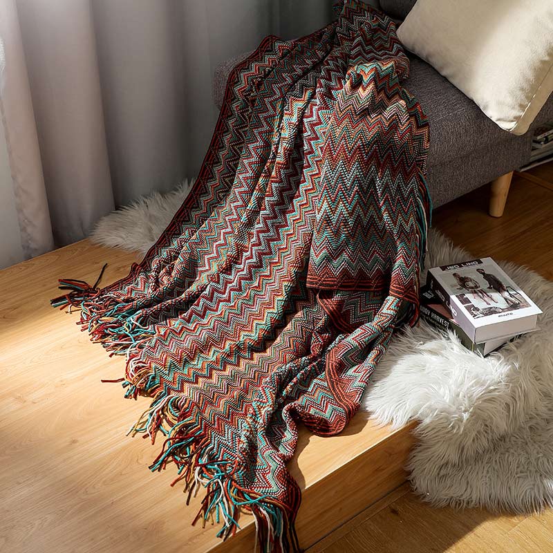 Vibrant Plaid Fringe Throw Blanket