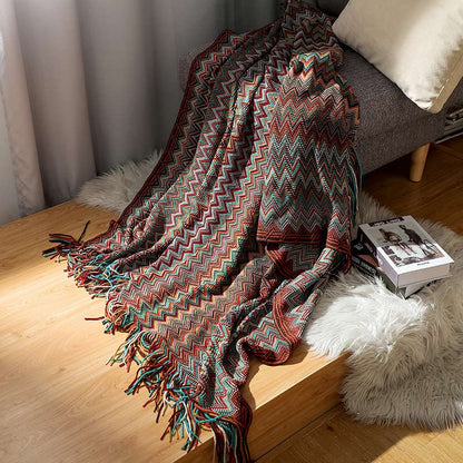 Vibrant Plaid Fringe Throw Blanket