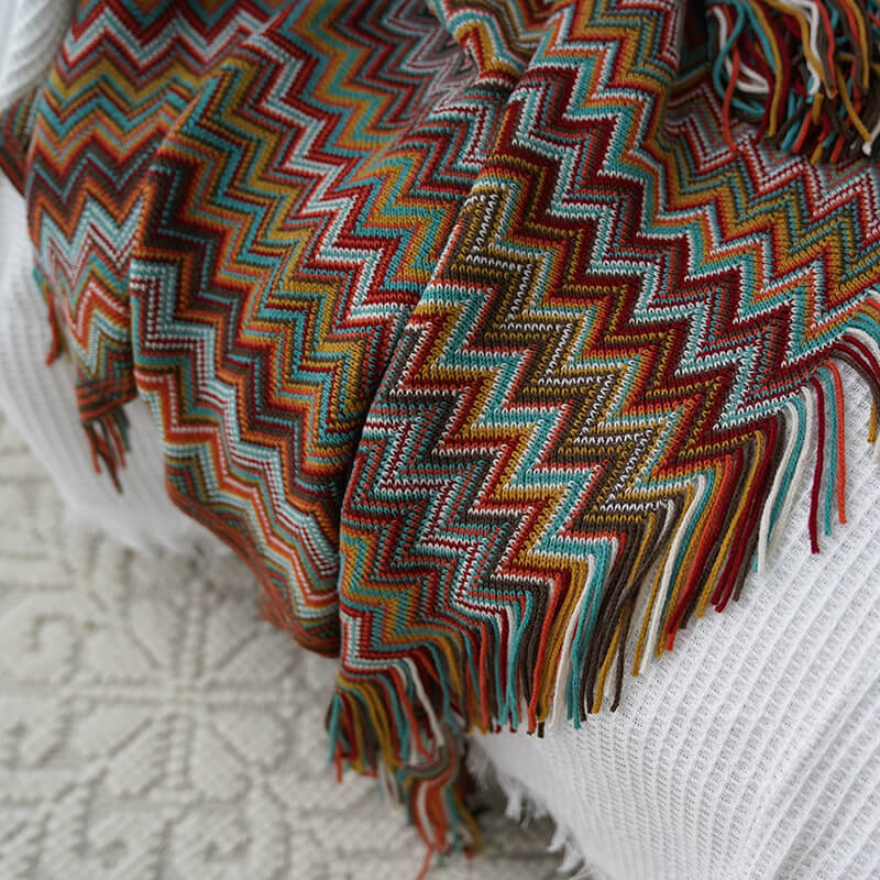 Vibrant Plaid Fringe Throw Blanket