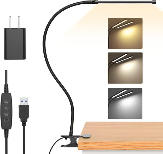 Bright LED Clamp On Desk Lamp with USB Charger - Pexav