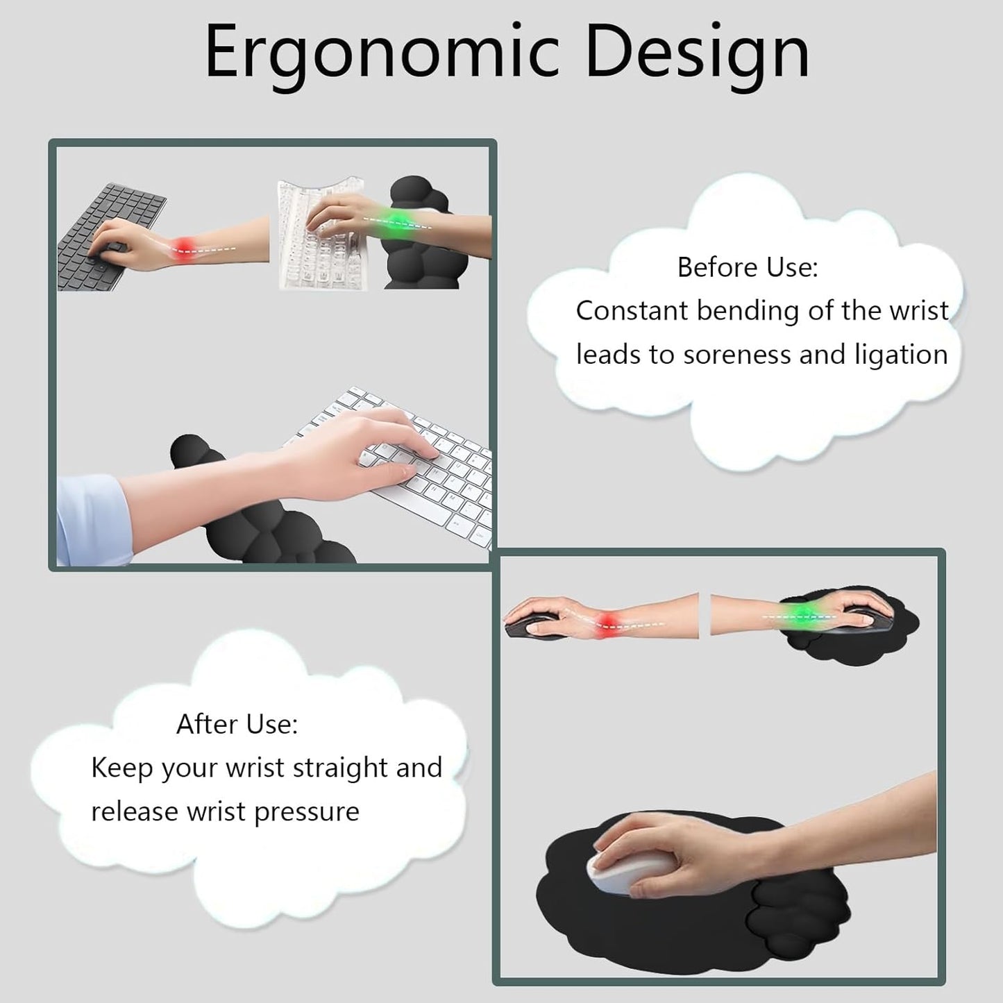 Comfortable Ergonomic Wrist Rest Set with Mouse Pad