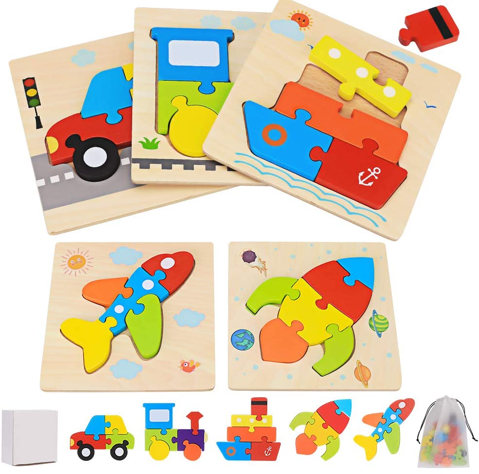 Wooden Learning Puzzle Set for Kids Ages 3-5 - Pexav