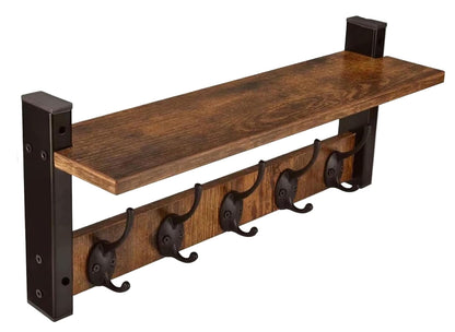 Space Saving Coat Rack with 5 Hooks and Storage Shelf - Pexav