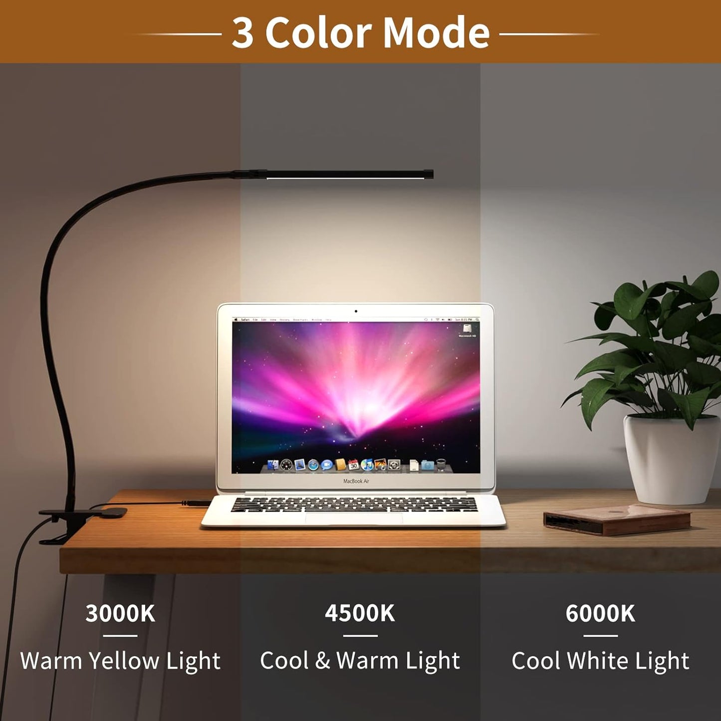 Bright LED Clamp On Desk Lamp with USB Charger