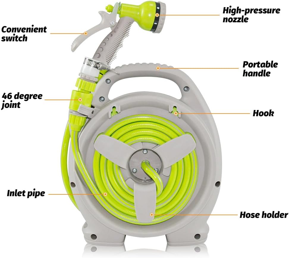 Space Saving Garden Hose Reel with 15m Long Pipe