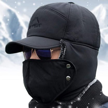 Warm Mens Snow Beanie Hat With Earflaps And Visor