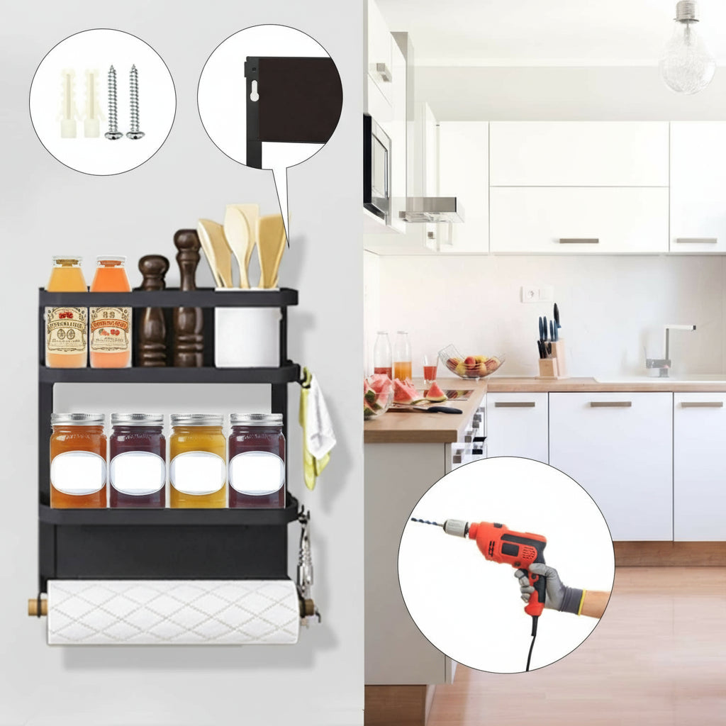 Space Saving Fridge Spice Organizer with Towel Holder