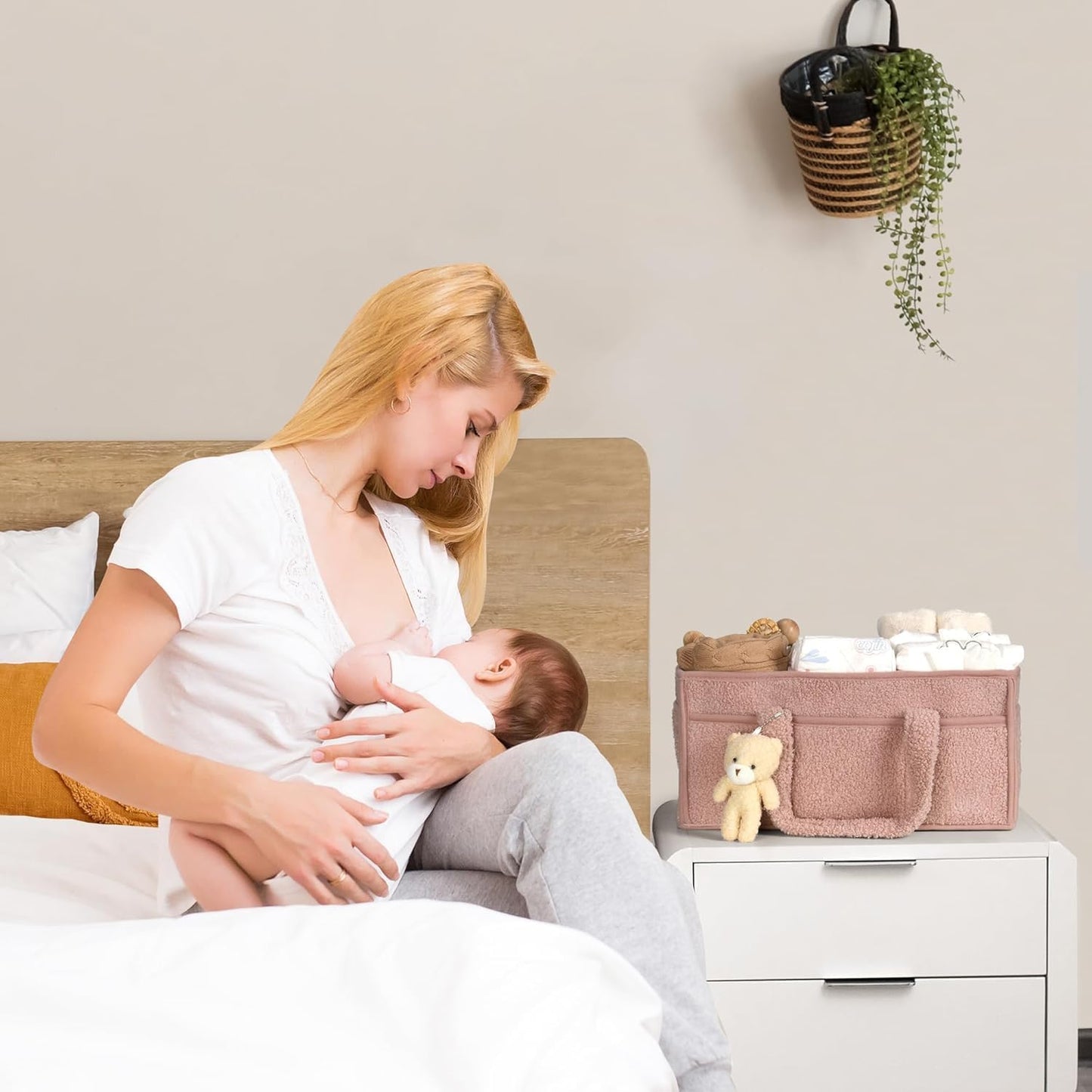 Soft Baby Diaper Caddy Storage Basket with Pockets