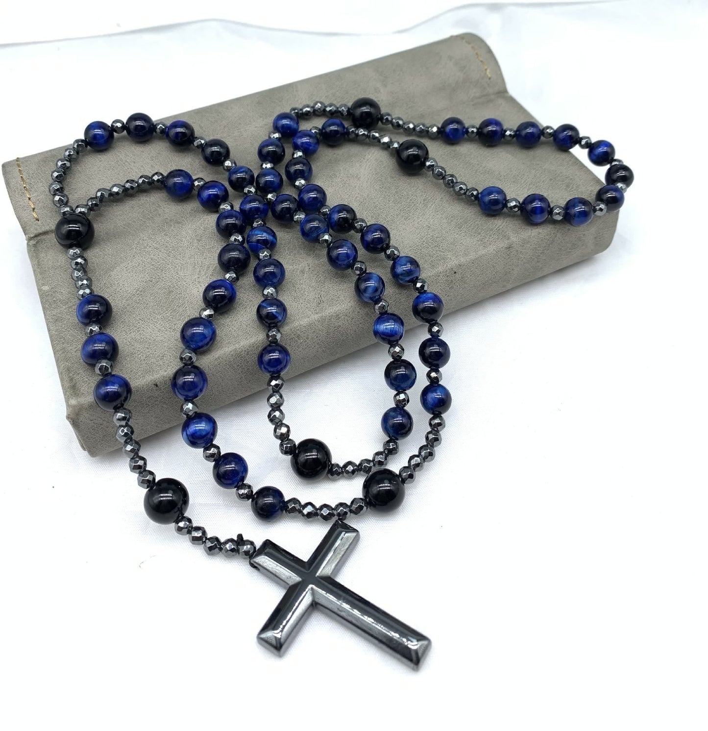 Men's Blue Gemstone Cross Chain Necklace