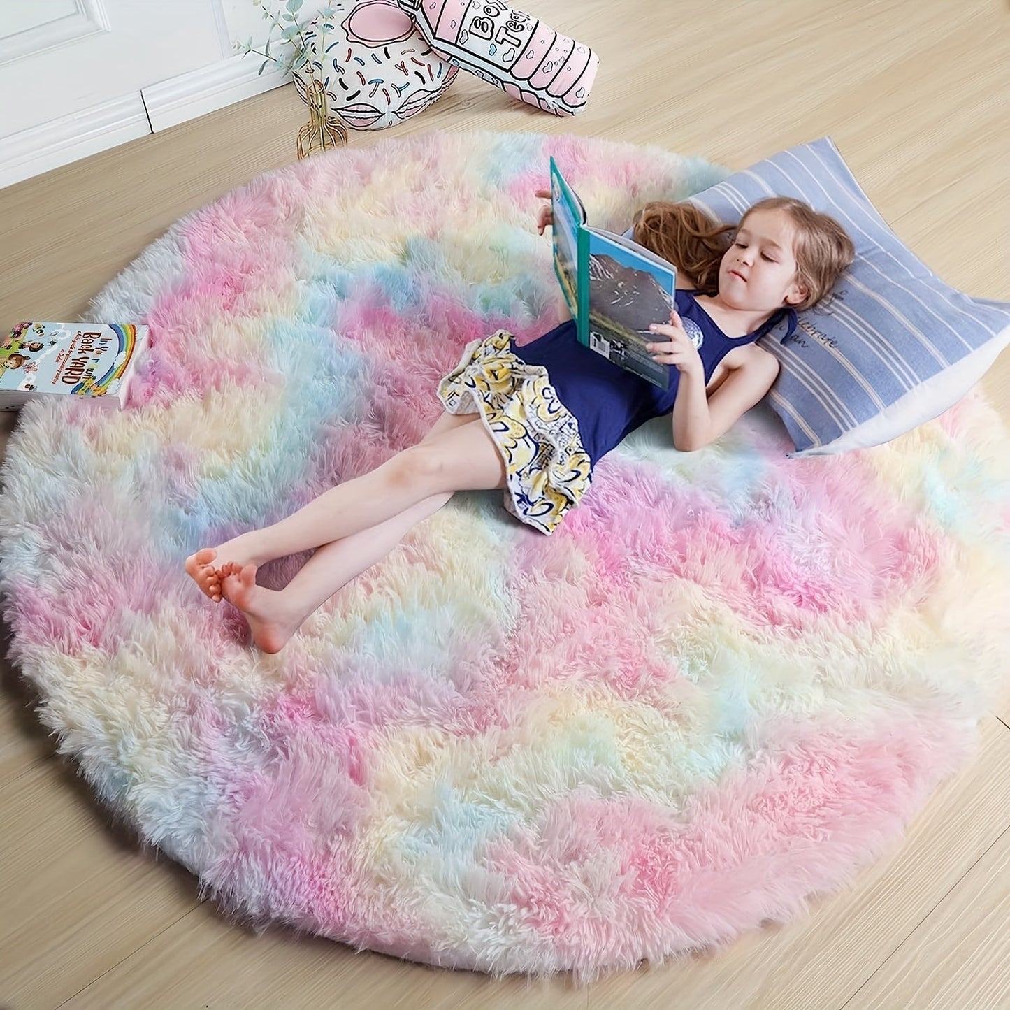 Colorful Circular Tie Dye Mat – Plush Washable Area Rug - Pexav