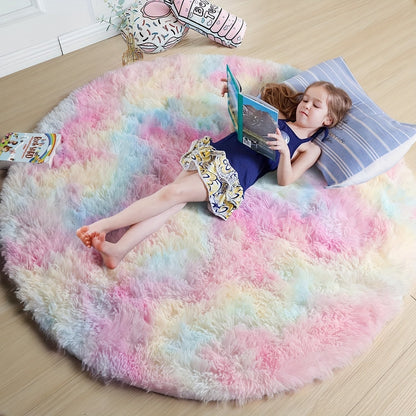 Colorful Circular Tie Dye Mat – Plush Washable Area Rug - Pexav