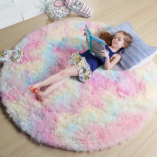Colorful Circular Tie Dye Mat – Plush Washable Area Rug - Pexav