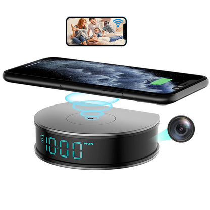 HD Spy Clock with Fast Wireless Charging and Motion Alert