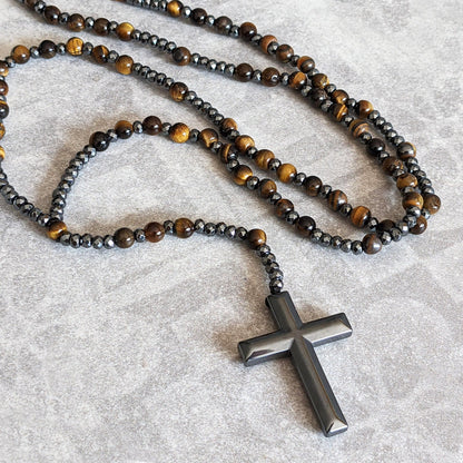 Men's Blue Gemstone Cross Chain Necklace