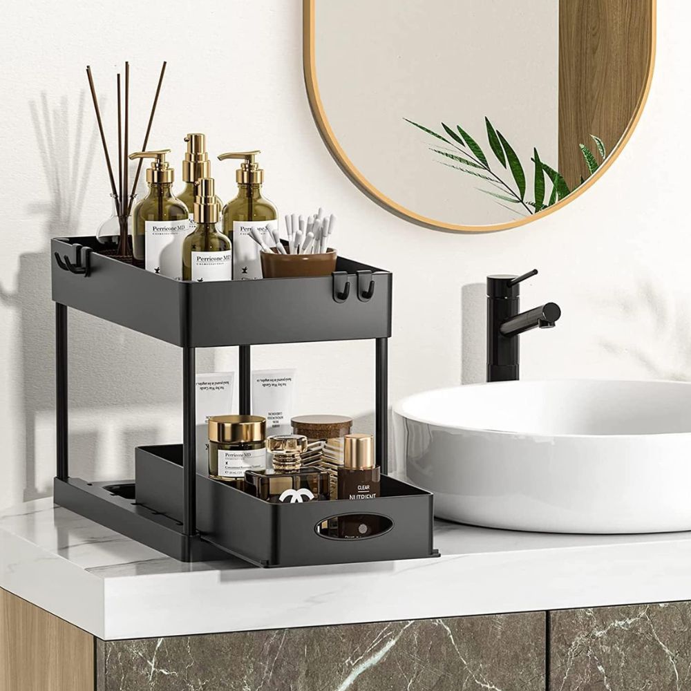 Space Saving 2 Level Slide Out Shelf Storage Rack