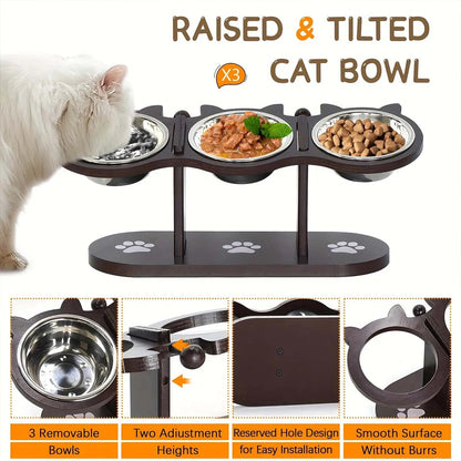 Pet Raised Food Bowl with 3 Metal Feeding Stations
