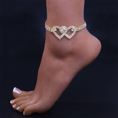 Sparkly Heart Charm Ankle Bracelet
