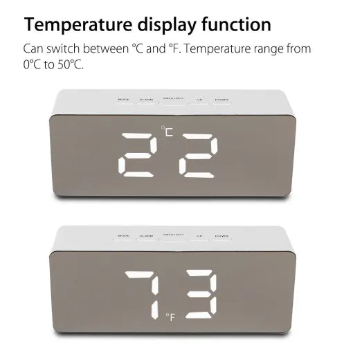 LED Smart Clock Mirror Night Light Table Lamp