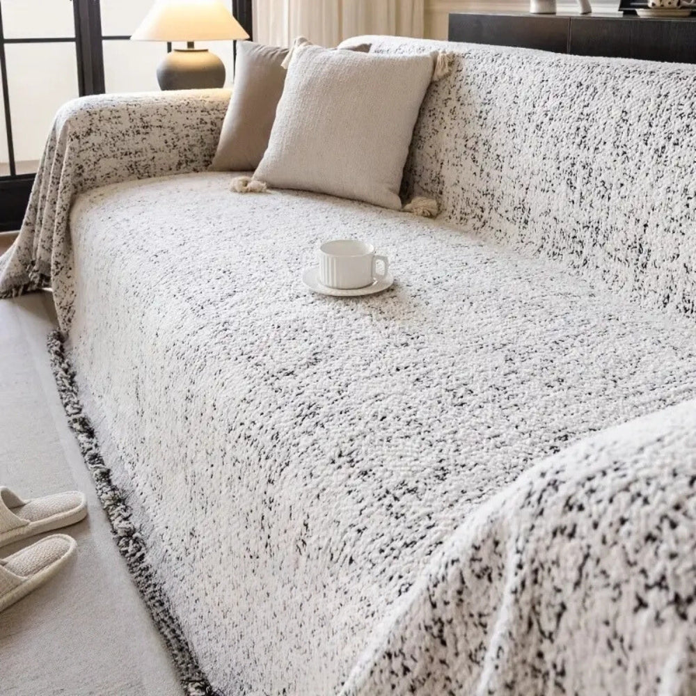 Stretchable Sofa Slipcover Grey White Geometric Pattern - Pexav