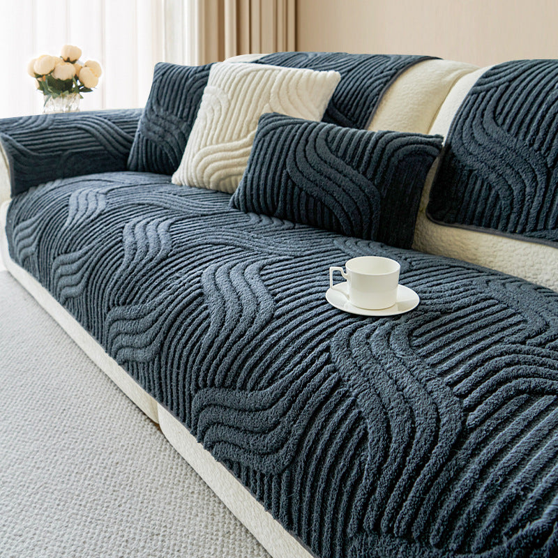 Soft Plush Couch Cover with Wave Pattern, Pet Friendly