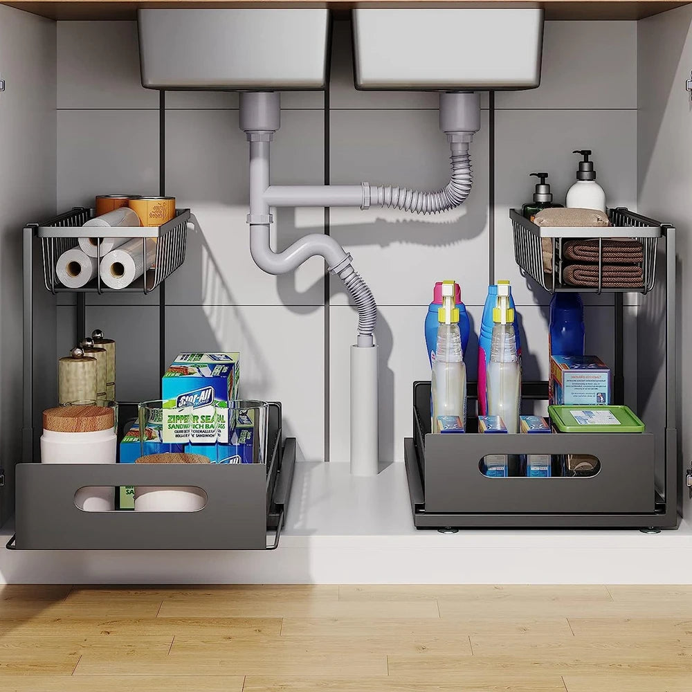 Double Layer Roll Out Kitchen Sink Storage - Pexav