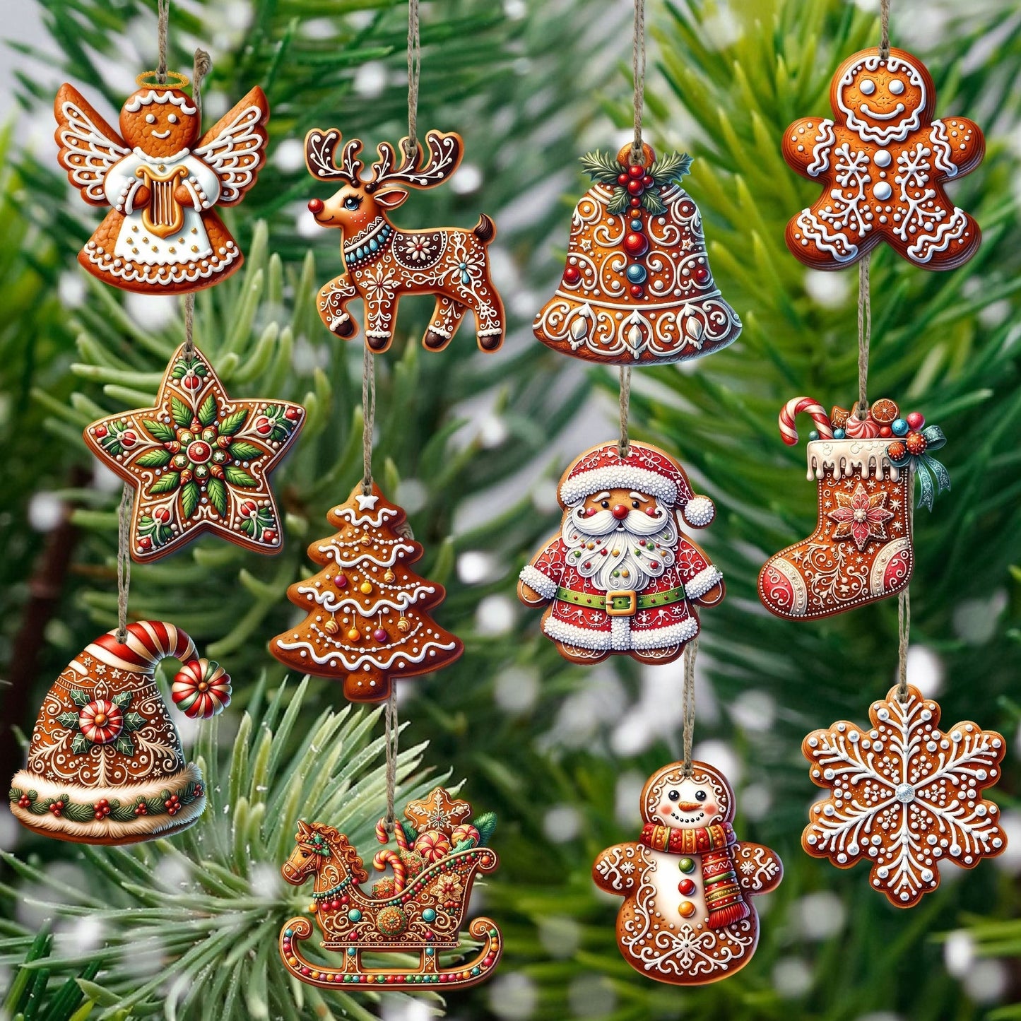 Unique Wood Christmas Tree Decorations (12 Pack) - Pexav