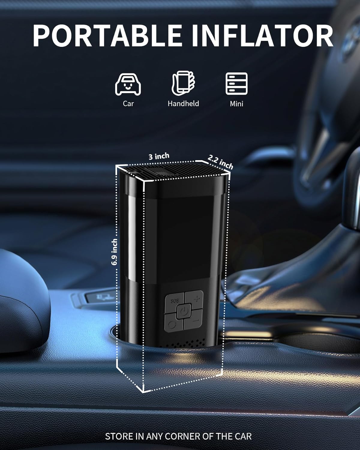 Compact Auto Tire Air Pump Inflator Kit