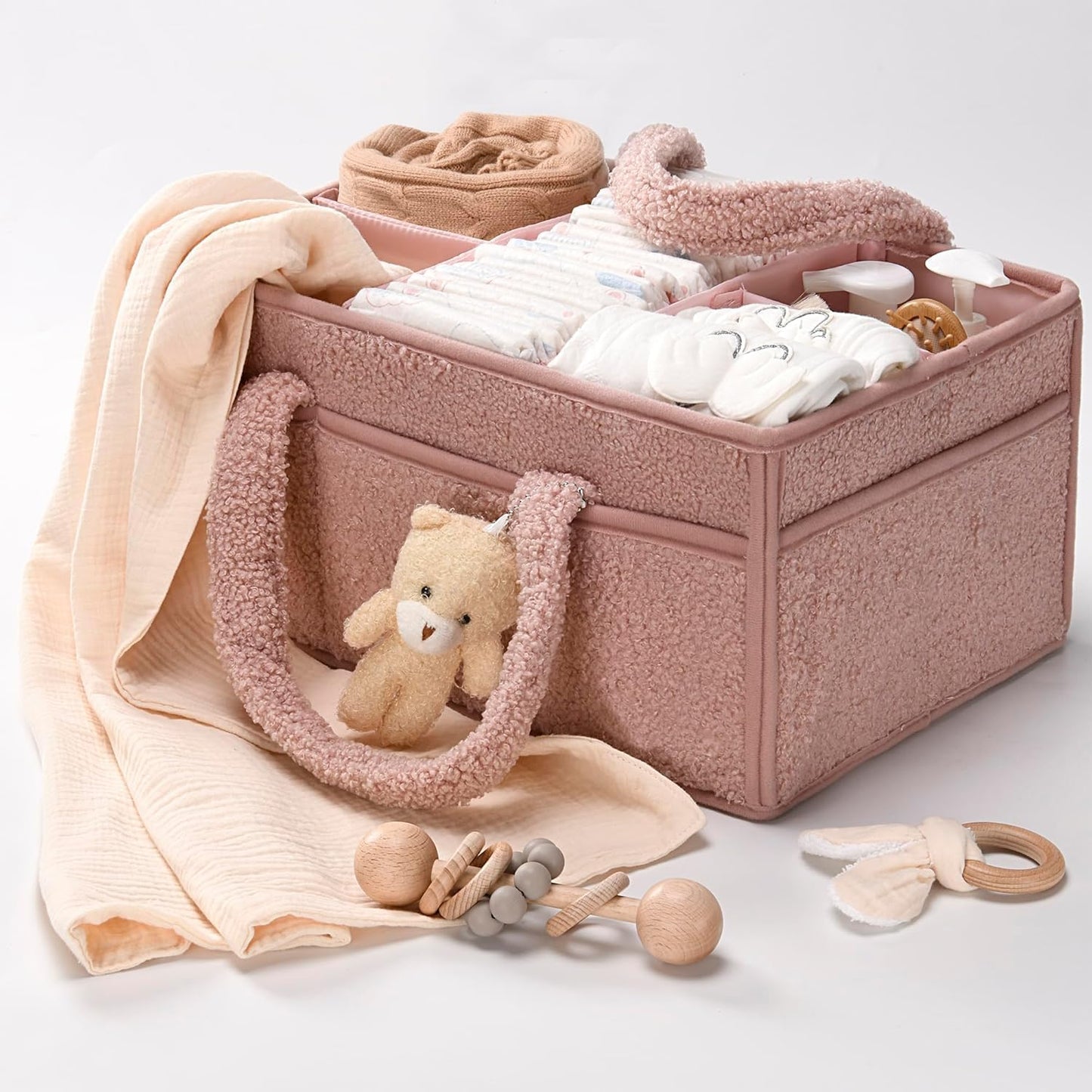 Soft Baby Diaper Caddy Storage Basket with Pockets