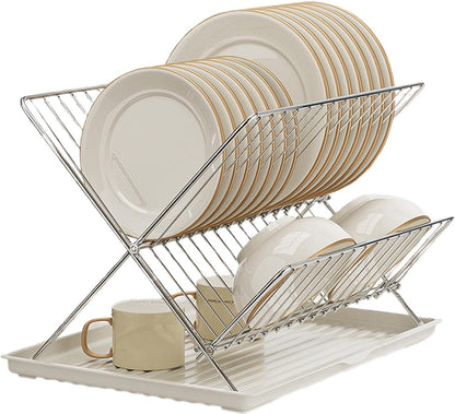 Space Saving 2 Tier Dish Rack with Removable Tray
