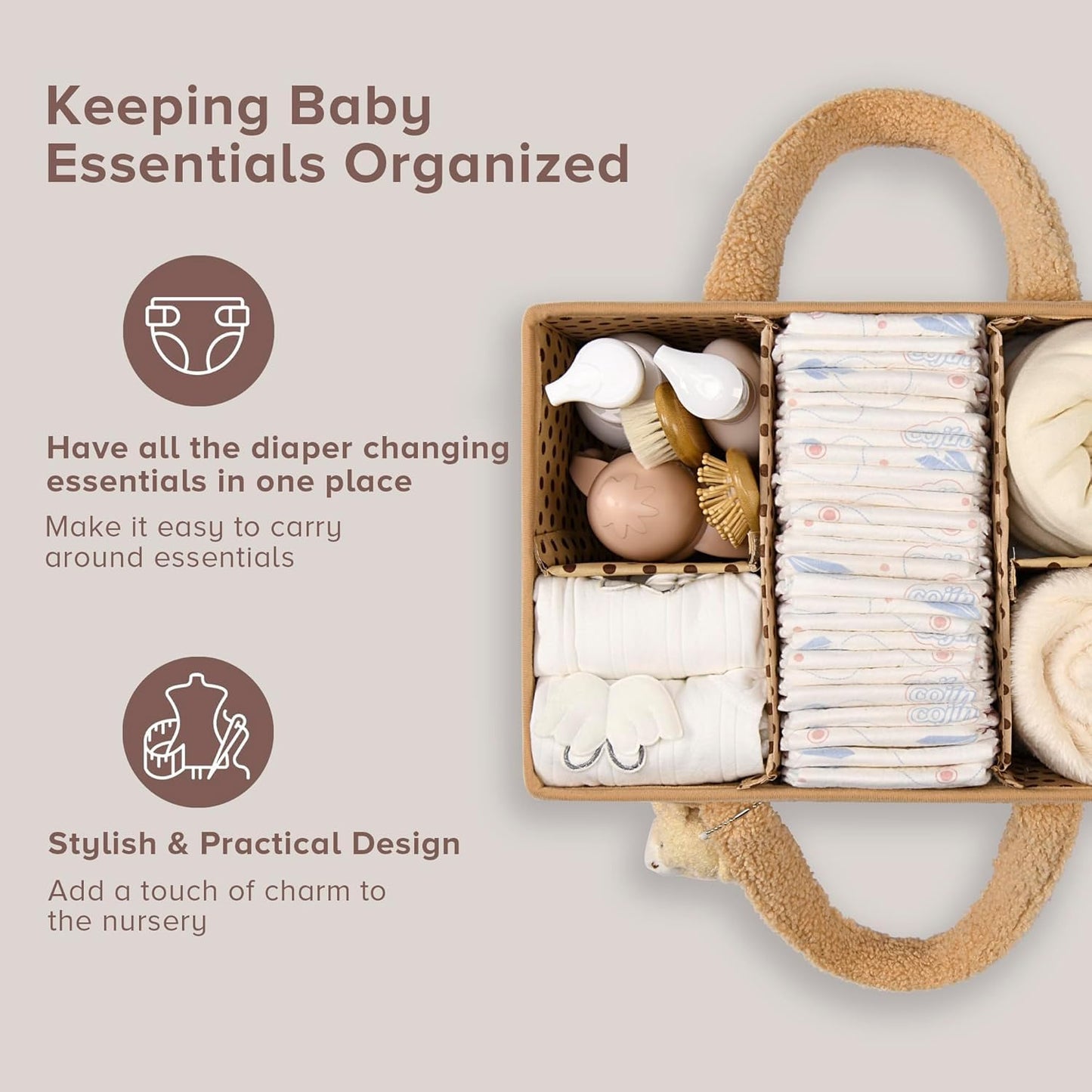 Soft Baby Diaper Caddy Storage Basket with Pockets