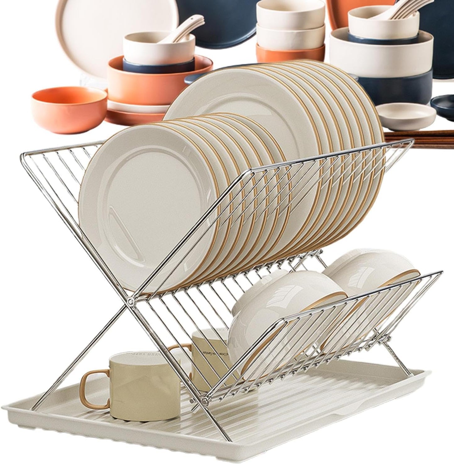 Space Saving 2 Tier Dish Rack with Removable Tray