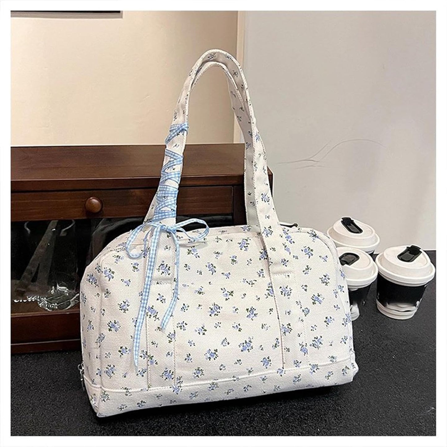 Big Cotton Travel Bag with Ribbon Detail