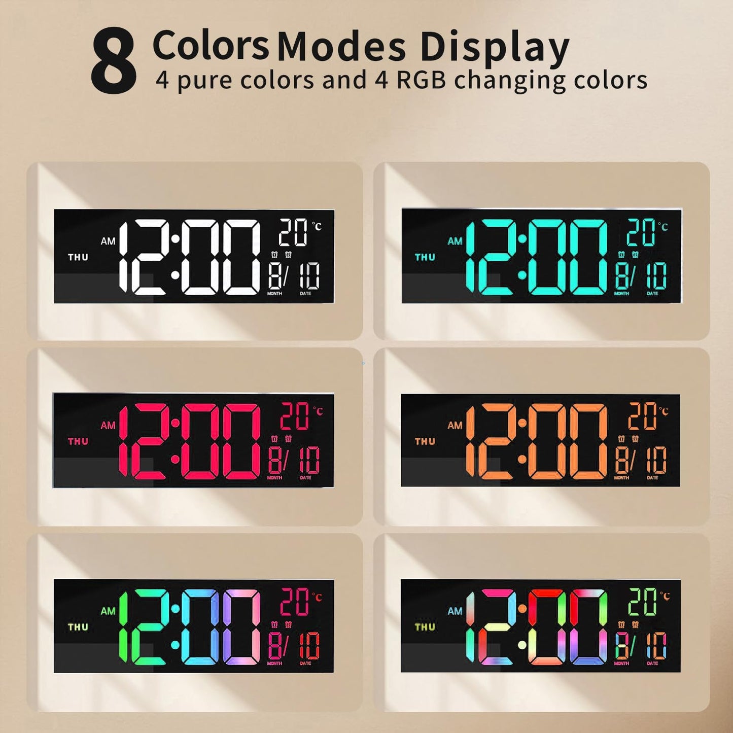 Large Colorful LED Alarm Clock with Remote Control