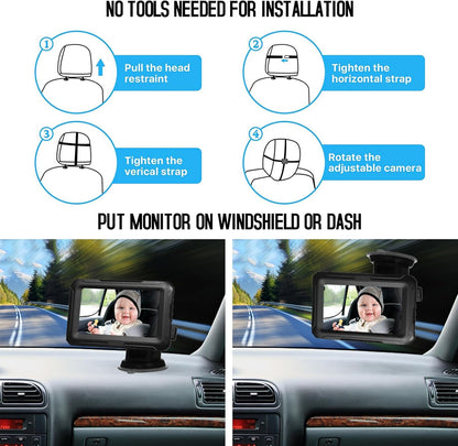 Baby Car Rearview Mirror with HD Camera & 4.3'' Display
