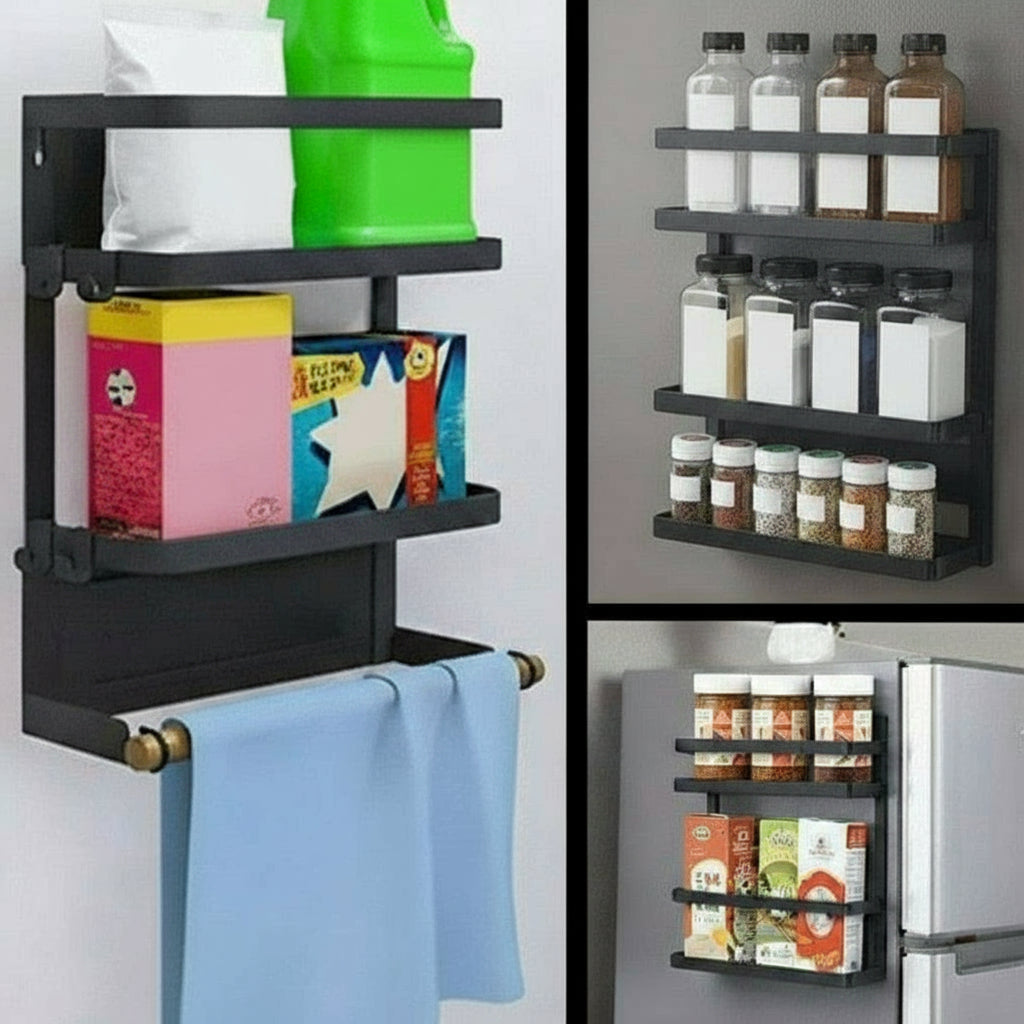 Space Saving Fridge Spice Organizer with Towel Holder