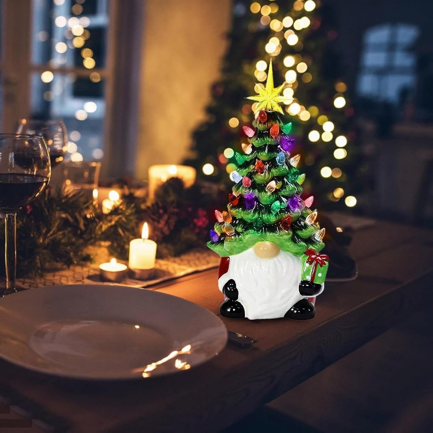 Colorful Ceramic Holiday Tree, Mini Lit Xmas Tree